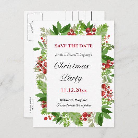 Holiday Holly Berry kerstparty, behalve datum  Aankondigingskaart (Voorkant / Achterkant)