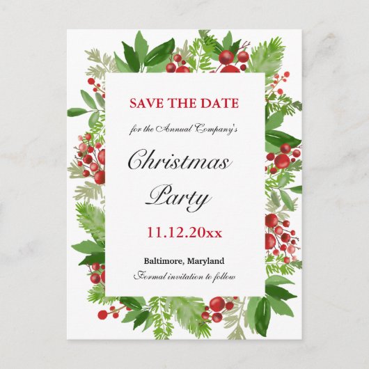 Holiday Holly Berry kerstparty, behalve datum  Aankondigingskaart (Voorkant)