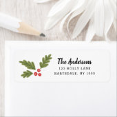 Holiday Holly Berry Script Return Address Etiket (Insitu)