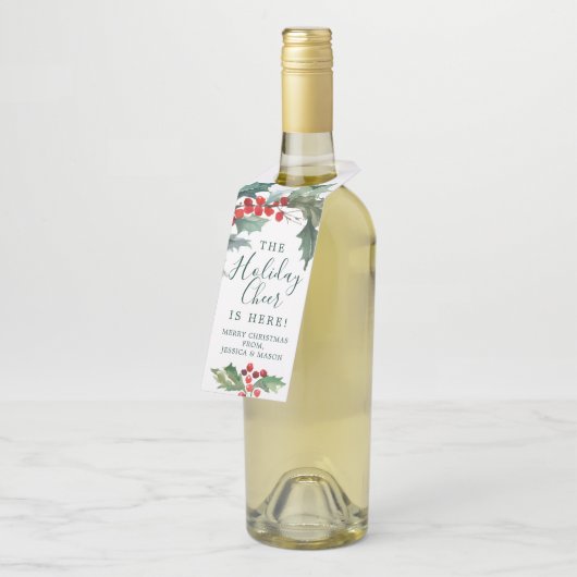 Holiday Holly Bottle Hanger Labels Kerstmis (Schuin)