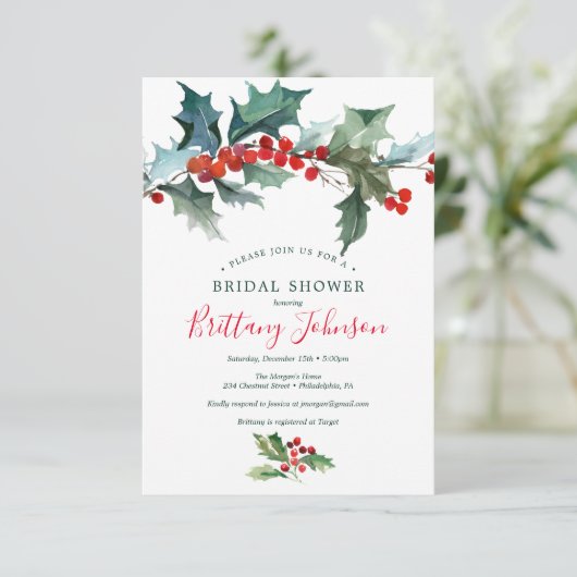 Holiday Holly Bridal Shower Kaart (Staand voorkant)