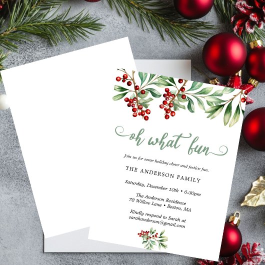 Holiday Holly Christmas Party Invitation Kaart