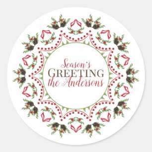Holiday Holly Circle Mandala Kerstlegant Ronde Sticker