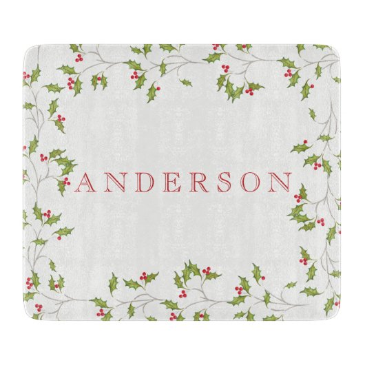 Holiday Holly Editable Cutting Board Snijplank (Voorkant)