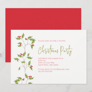 Holiday Holly Editable Invitation Kaart