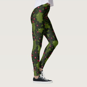 Holiday Holly en Berries op Donkergroen Leggings