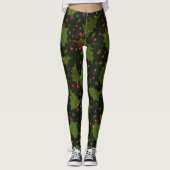 Holiday Holly en Berries op Donkergroen Leggings (Voorkant)