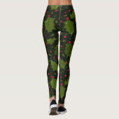 Holiday Holly en Berries op Donkergroen Leggings (Achterkant)