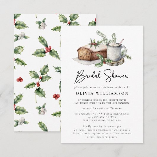 Holiday Holly en Pine Bridal Shower Invitation Kaart (Voorkant / Achterkant)