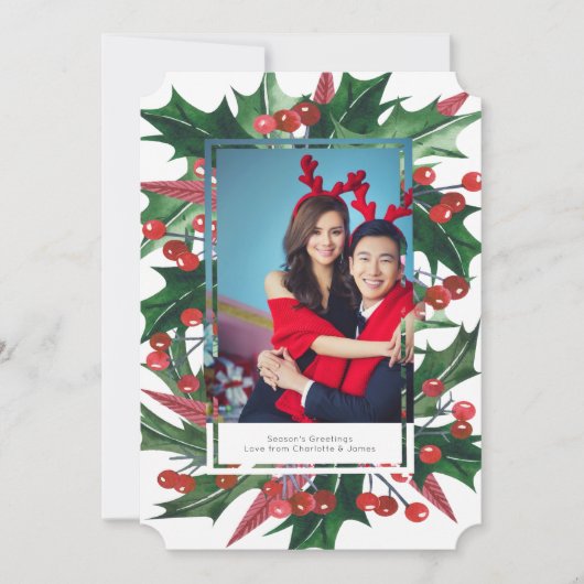 Holiday Holly Foto Lijst Persoonlijk Feestdagenkaart (Voorkant)