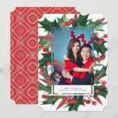 Holiday Holly Foto Lijst Persoonlijk Feestdagenkaart (Voorkant / Achterkant)