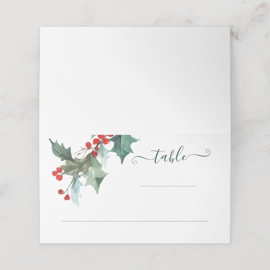 Holiday Holly Kerstbruiloft Plaatskaartje (Buitenkant ongevouwen)