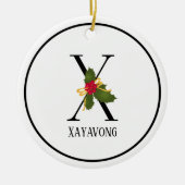 Holiday Holly Letter X Monogram Keramisch Ornament (Voorkant)
