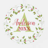 Holiday Holly Monogram Foto gepersonaliseerd Elega Metalen Ornament (Achterkant)