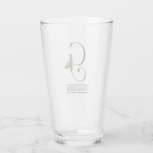 Holiday Holly Monogram G gepersonaliseerd bier Glas (Achterkant)