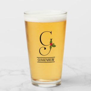 Holiday Holly Monogram G Gepersonaliseerde Bier Glas