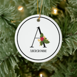 Holiday Holly Monogram Letter A Personalized Keramisch Ornament
