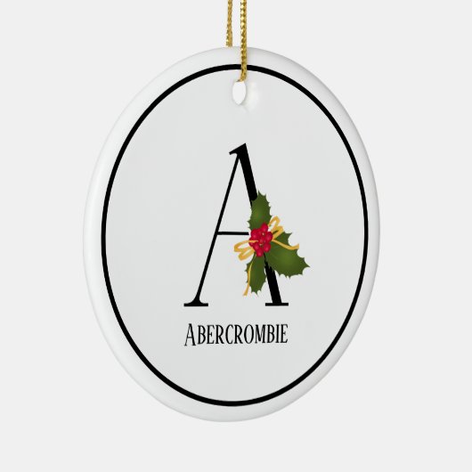 Holiday Holly Monogram Letter A Personalized Keramisch Ornament (Rechts)