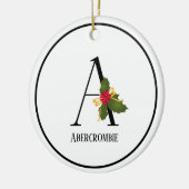 Holiday Holly Monogram Letter A Personalized Keramisch Ornament (Links)