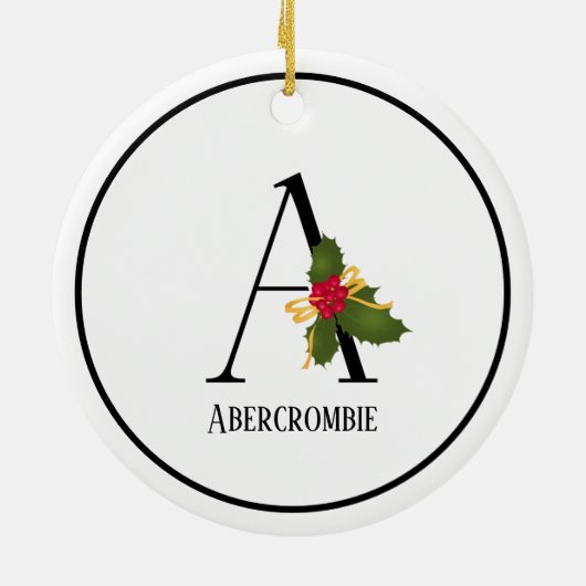 Holiday Holly Monogram Letter A Personalized Keramisch Ornament (Achterkant)
