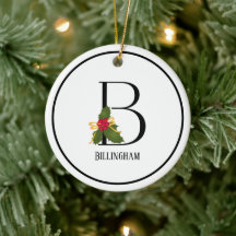 Holiday Holly Monogram Letter B Personalized