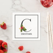 Holiday Holly Monogram Letter C Aangepast papier Servet (Insitu)