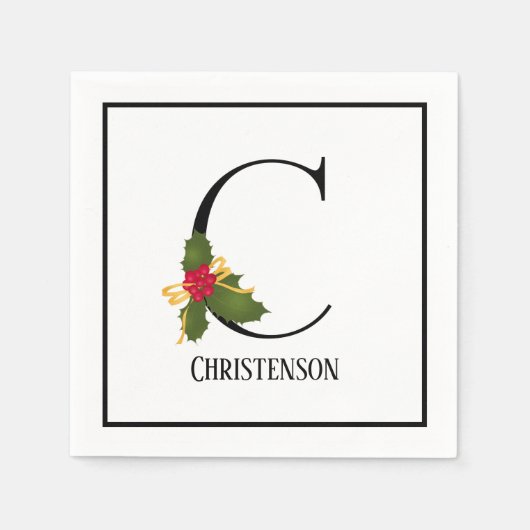 Holiday Holly Monogram Letter C Aangepast papier Servet (Voorkant)