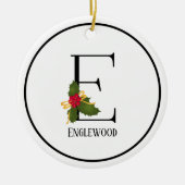 Holiday Holly Monogram Letter E Persoonlijk Keramisch Ornament (Voorkant)