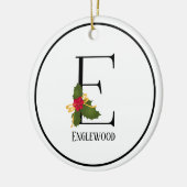 Holiday Holly Monogram Letter E Persoonlijk Keramisch Ornament (Links)
