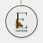 Holiday Holly Monogram Letter E Persoonlijk Keramisch Ornament (Achterkant)