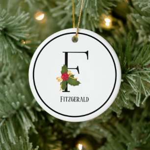 Holiday Holly Monogram Letter F Persoonlijk Keramisch Ornament