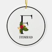 Holiday Holly Monogram Letter F Persoonlijk Keramisch Ornament (Voorkant)