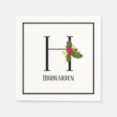 Holiday Holly Monogram Letter H Gepersonaliseerd p Servet (Voorkant)