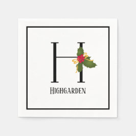 Holiday Holly Monogram Letter H Gepersonaliseerd p Servet