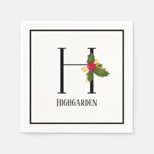 Holiday Holly Monogram Letter H Gepersonaliseerd p Servet