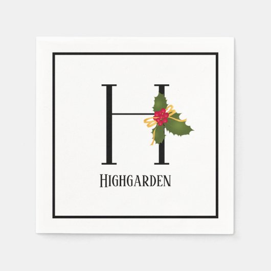 Holiday Holly Monogram Letter H Gepersonaliseerd p Servet (Voorkant)