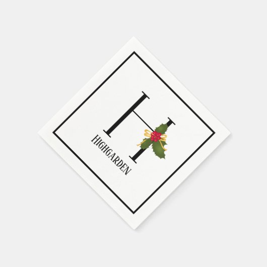 Holiday Holly Monogram Letter H Gepersonaliseerd p Servet (Hoek)