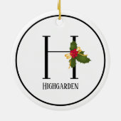 Holiday Holly Monogram Letter H Persoonlijk Keramisch Ornament (Achterkant)