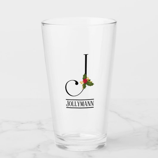 Holiday Holly Monogram Letter J Gepersonaliseerd B Glas (Voorkant)