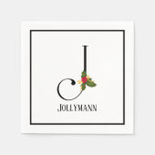Holiday Holly Monogram Letter J Paper Napkin Servet (Voorkant)
