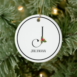 Holiday Holly Monogram Letter J Personalized Keramisch Ornament