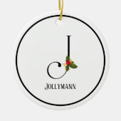 Holiday Holly Monogram Letter J Personalized Keramisch Ornament (Voorkant)