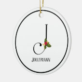 Holiday Holly Monogram Letter J Personalized Keramisch Ornament (Links)