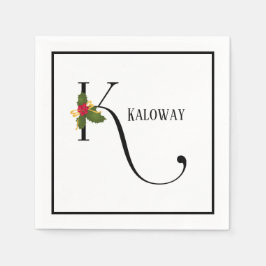 Holiday Holly Monogram Letter K Gepersonaliseerd p Servet