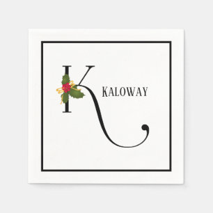 Holiday Holly Monogram Letter K Gepersonaliseerd p Servet