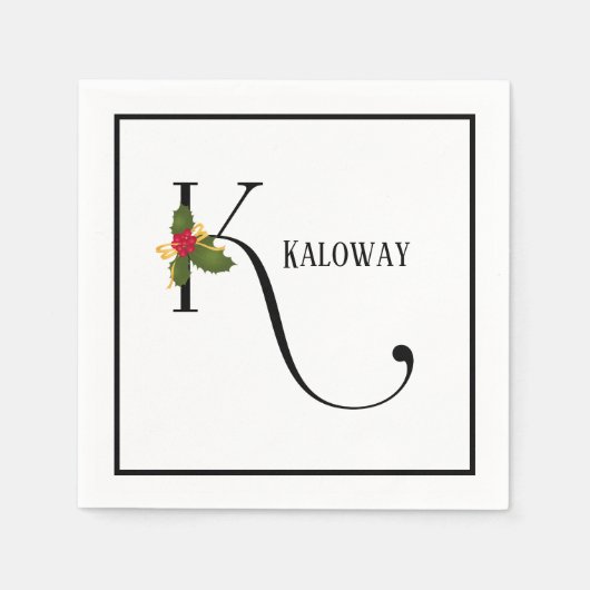 Holiday Holly Monogram Letter K Gepersonaliseerd p Servet (Voorkant)
