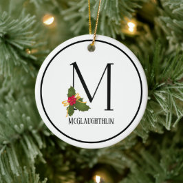 Holiday Holly Monogram Letter M Persoonlijk Keramisch Ornament