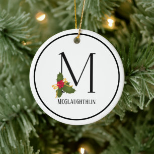 Holiday Holly Monogram Letter M Persoonlijk Keramisch Ornament