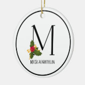Holiday Holly Monogram Letter M Persoonlijk Keramisch Ornament (Links)