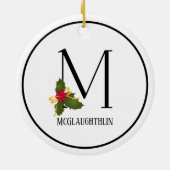 Holiday Holly Monogram Letter M Persoonlijk Keramisch Ornament (Achterkant)